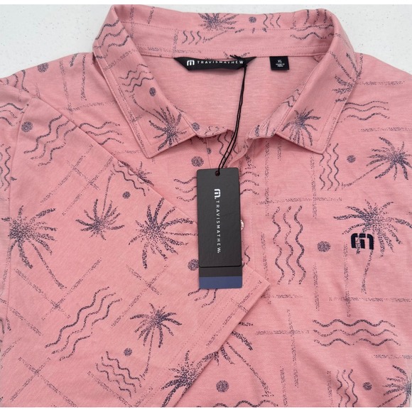 Travis Mathew Other - TravisMathew Mens XL Pink Tropical Palm Tree Print Short Sleeve Golf Polo Shirt